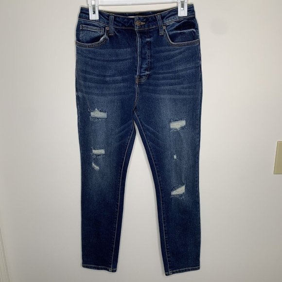 Forever 21 Womens Size 27 Blue Skinny Button Fly Distressed Denim Jeans - Picture 1 of 11